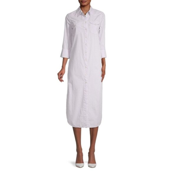 *DENIMIST Cowboy Checked Midi Pearl Snap Shirtdress Lavender XS - Picture 1 of 13